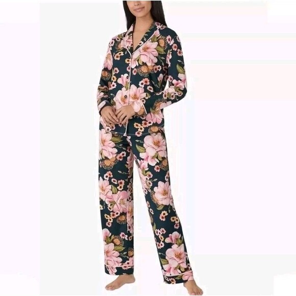 Room Service Women's XXL Stretch Jersey Knit 2pc Collared Pajama Set Floral NWT - Picture 1 of 11